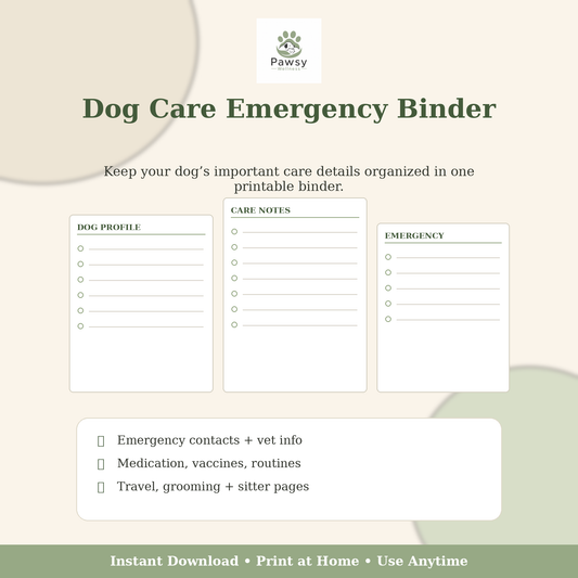 Dog Care Emergency Binder