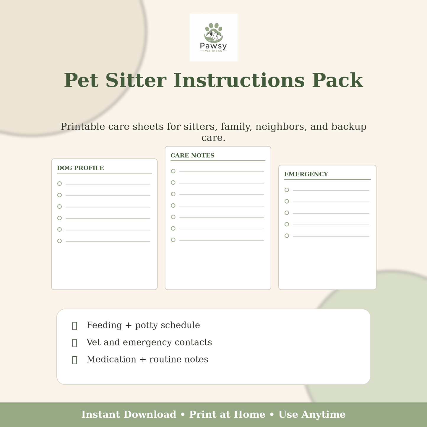 Pet Sitter Instructions Pack